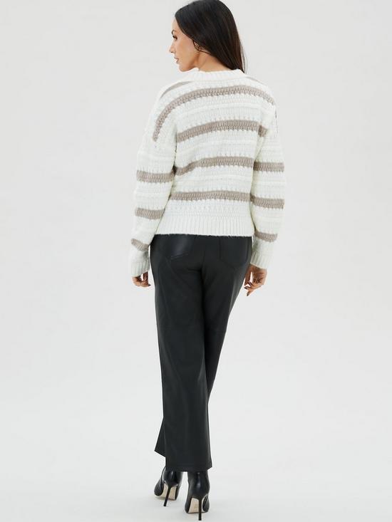 stillFront image of michelle-keegan-knitted-stripe-button-through-cardigan-multi