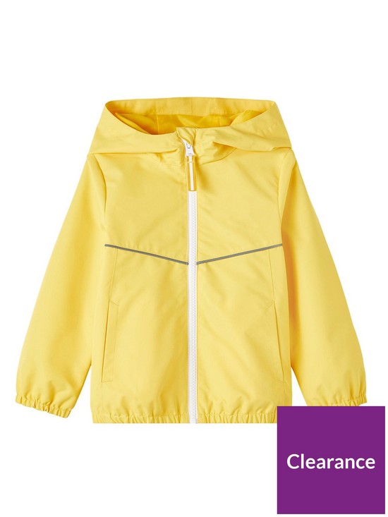 front image of name-it-mini-kids-hooded-rain-jacket-daffodil