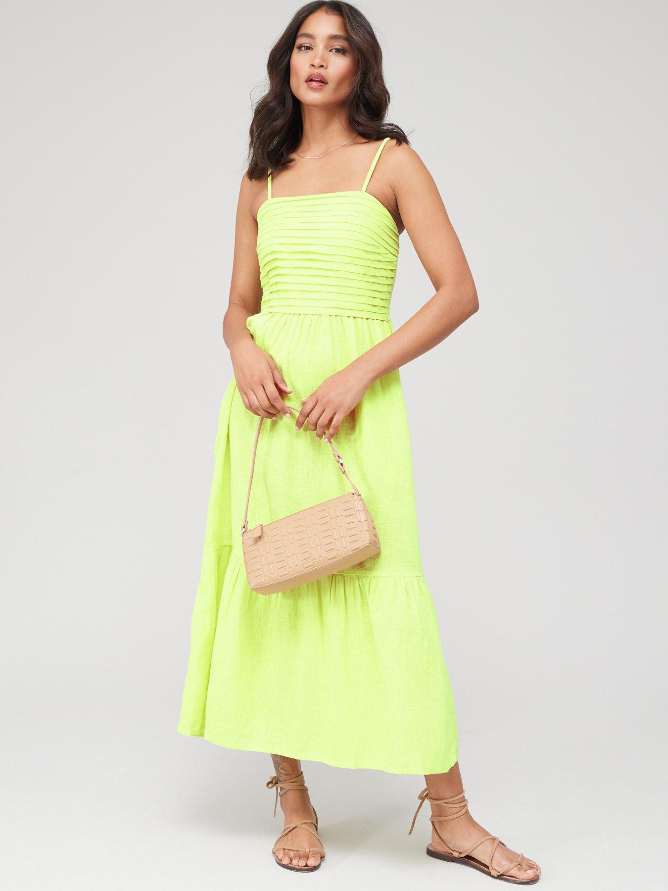 V by Very Pleated Linen Maxi Dress Lime littlewoods