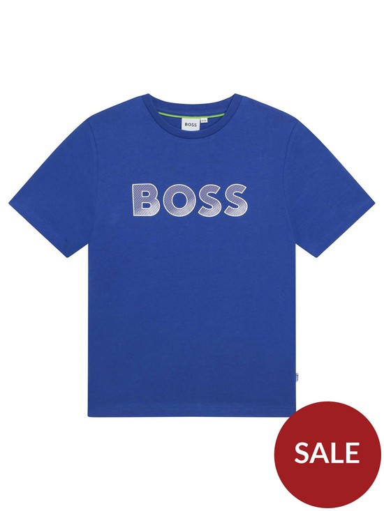 front image of boss-boys-gradient-logo-t-shirt-splash-blue