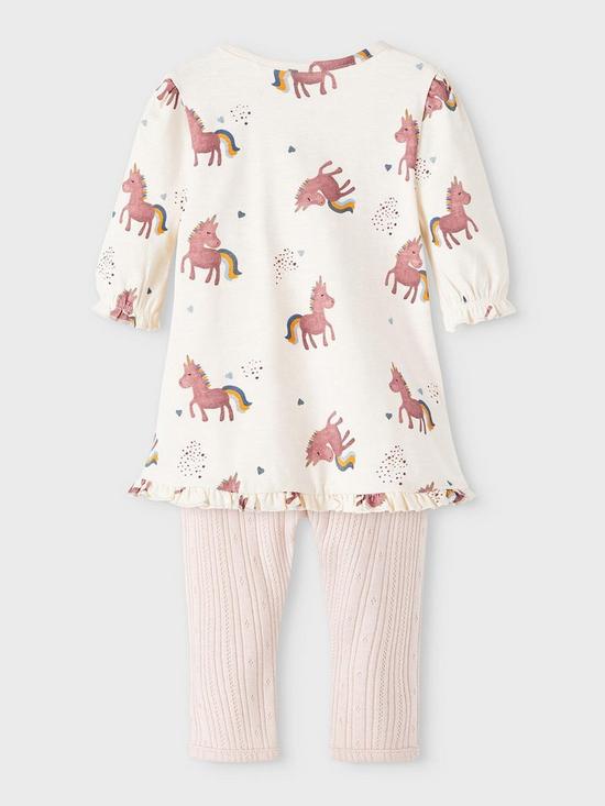 back image of name-it-baby-girls-3-piece-unicorn-dress-legging-and-headband-giftbox-set-buttercream