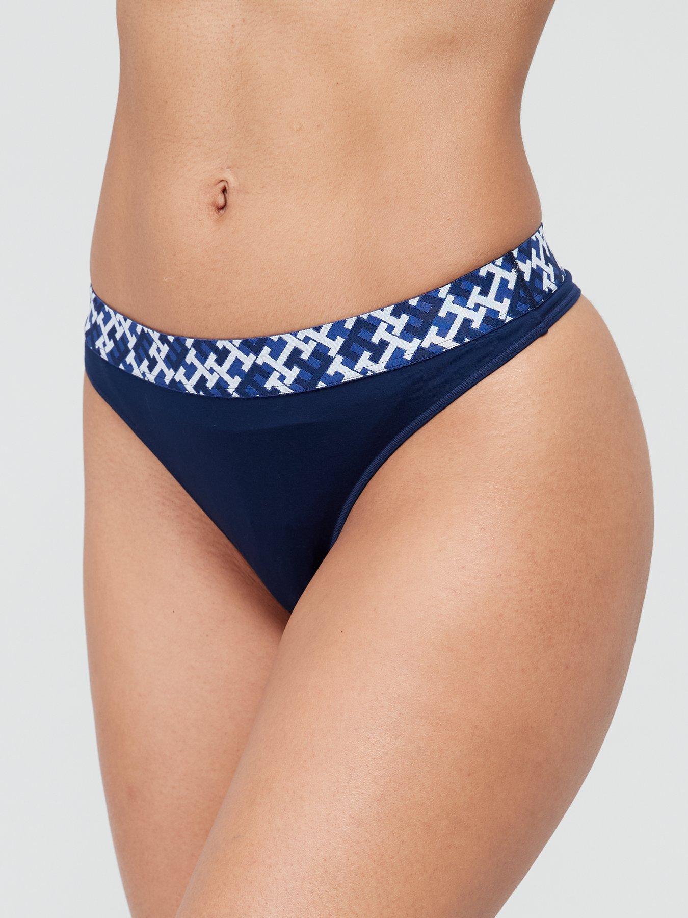 Tommy Hilfiger Plus Size Logo Waistband Thong - Navy