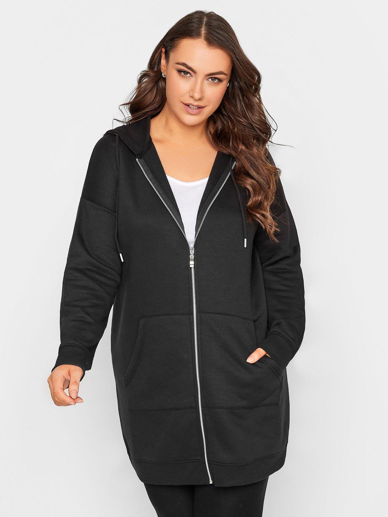 Black longline zip store through hoodie