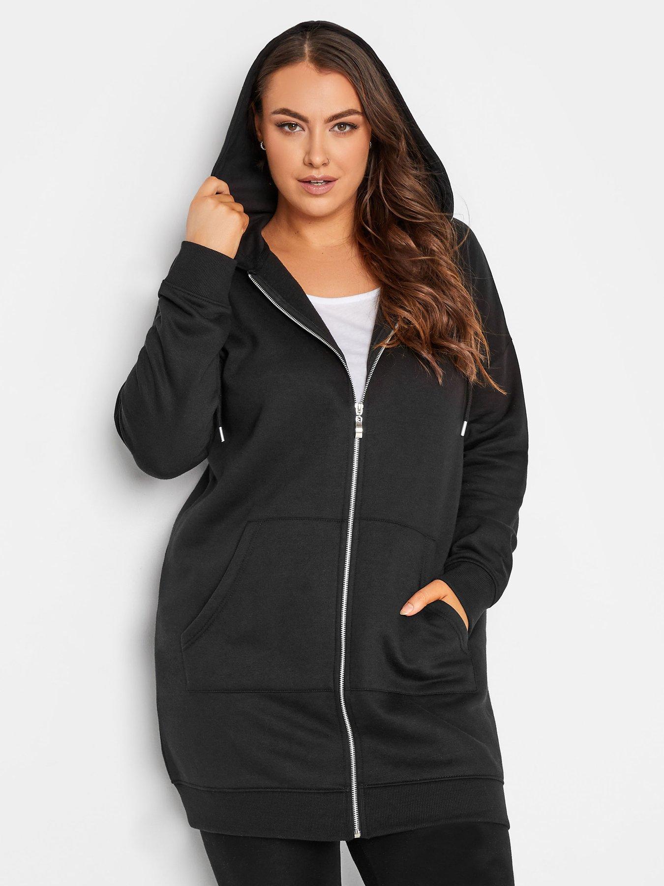  image of yours-longline-zip-throughnbsphoodie--nbspblack