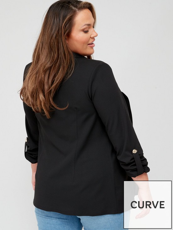 stillFront image of v-by-very-curve-jersey-ruched-sleeve-blazer-black