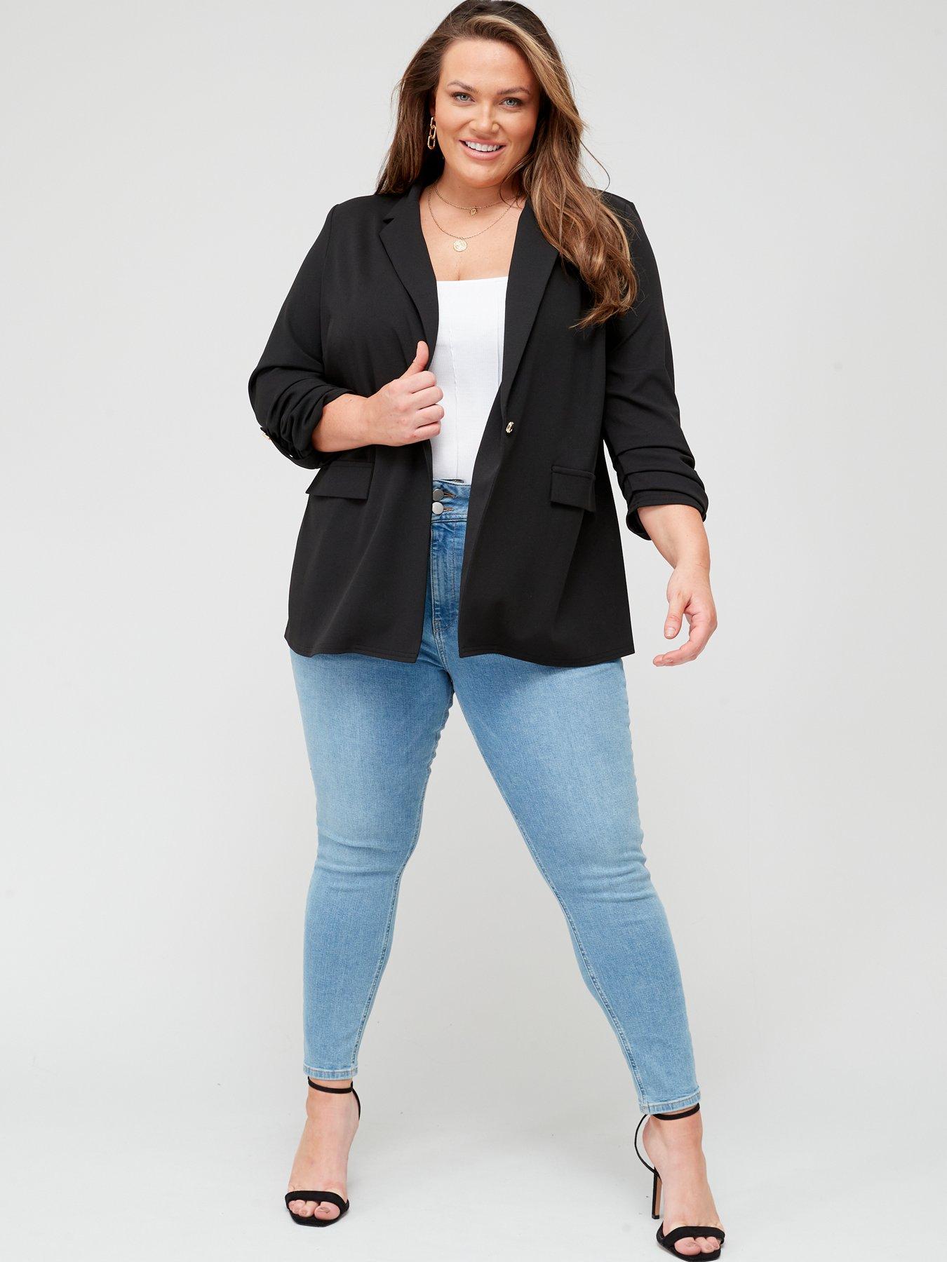  image of v-by-very-curve-jersey-ruched-sleeve-blazer-black