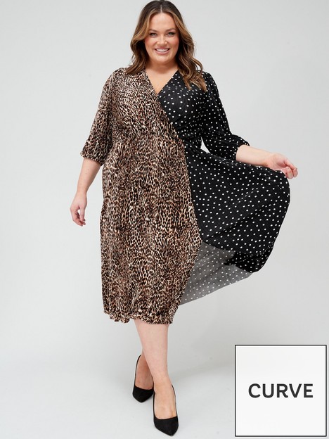 v-by-very-curve-plisse-animal-and-spot-mixed-print-midi-dress