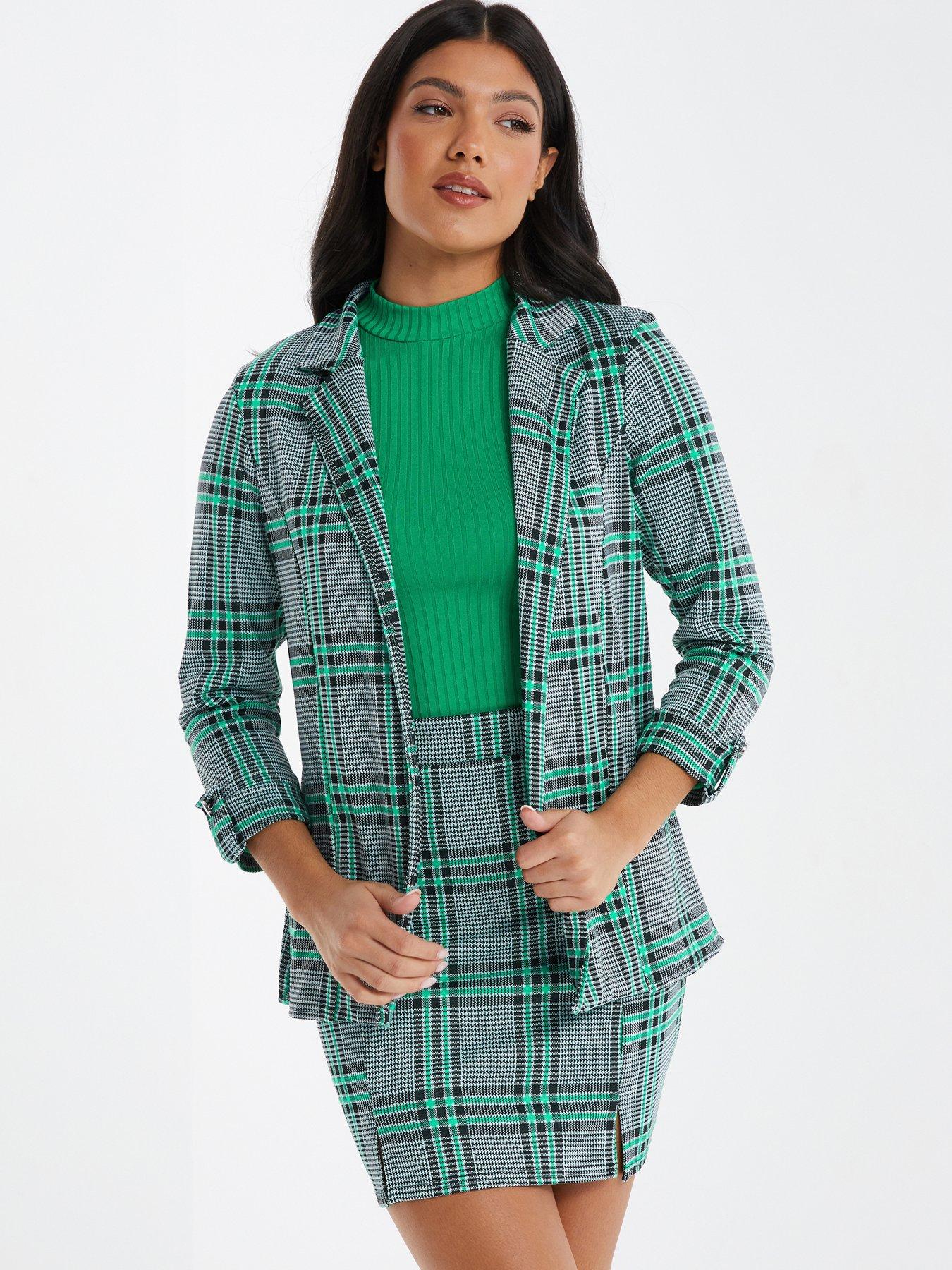 Quiz Check Blazer - Green | Littlewoods