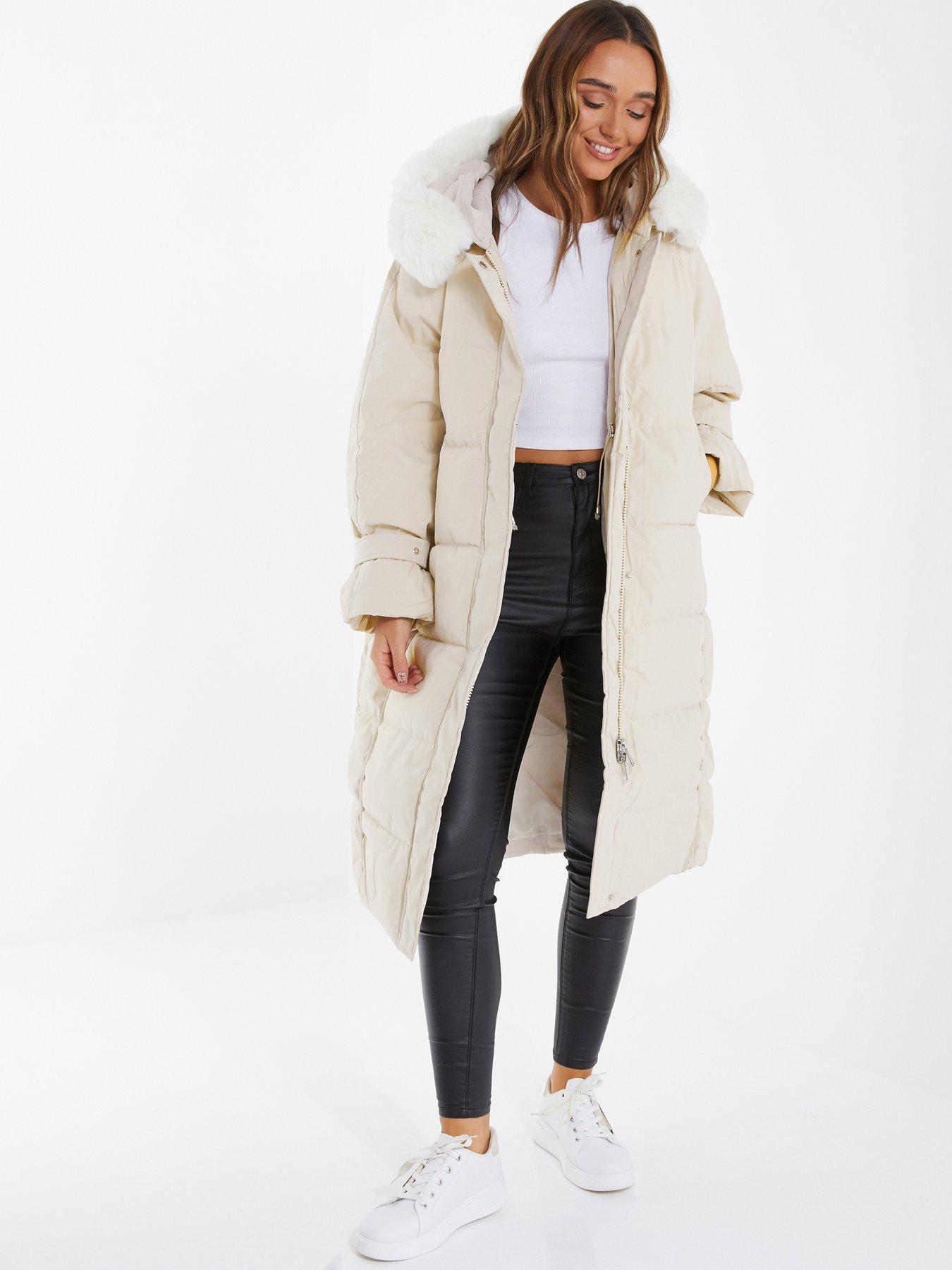  image of quiz-longline-padded-coat-cream
