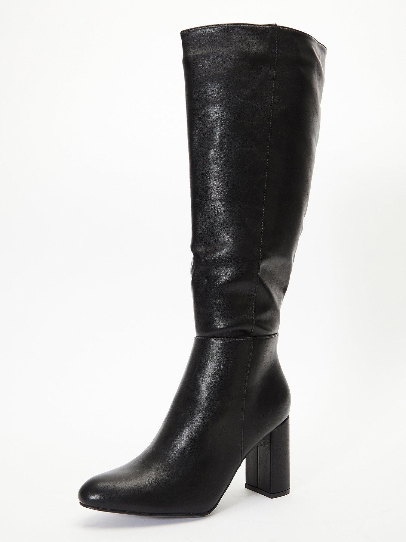 Quiz Wide Fit Knee High Heeled Boots Black littlewoods