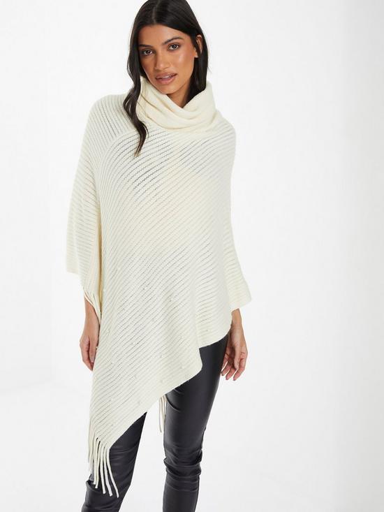 front image of quiz-pearl-roll-neck-poncho