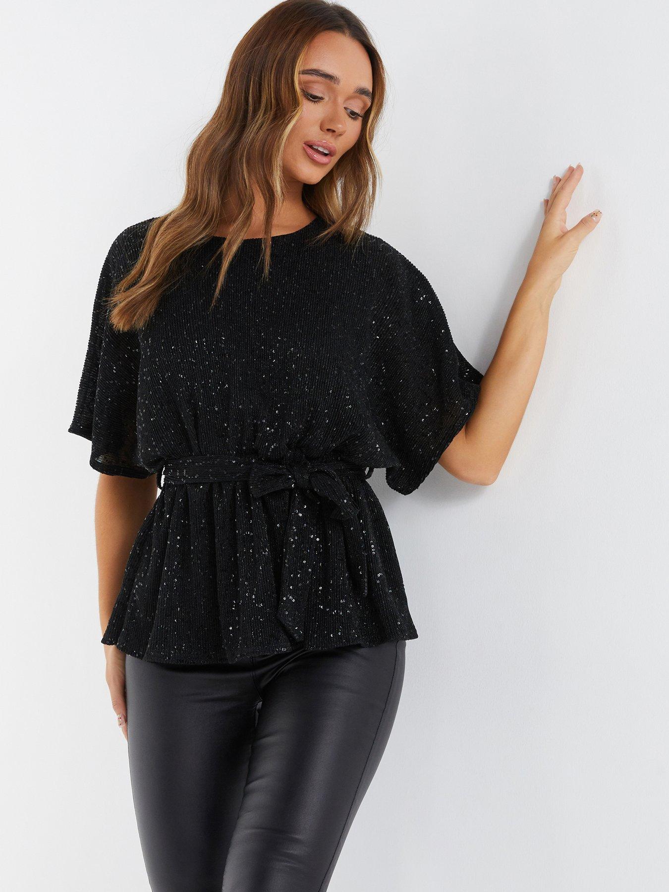 Quiz black store batwing belted dress