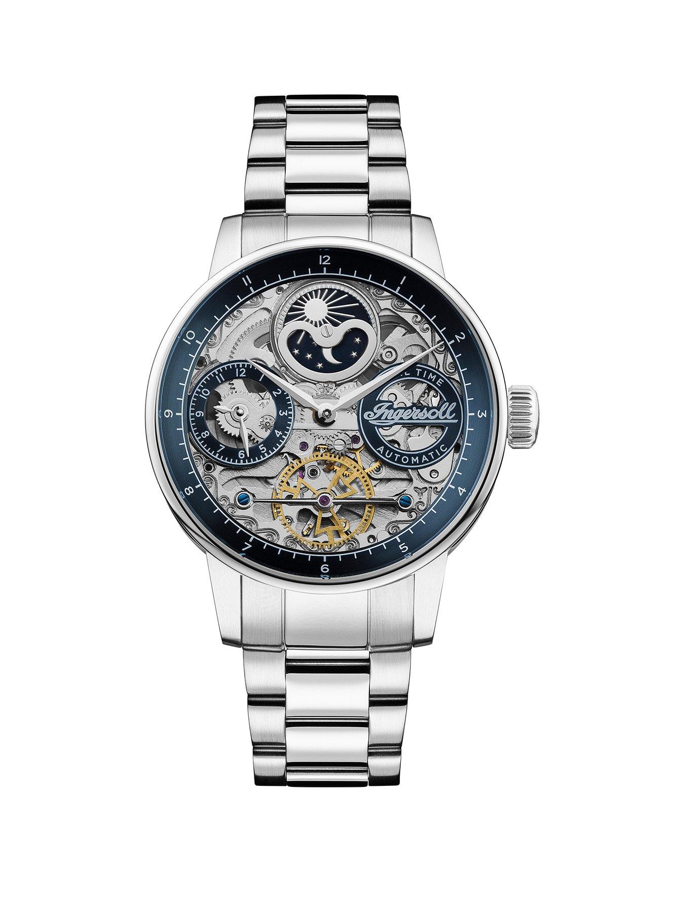  image of ingersoll-the-jazz-automatic-mens-watch-with-blue-dial-and-silver-stainless-steel-bracelet--i07707
