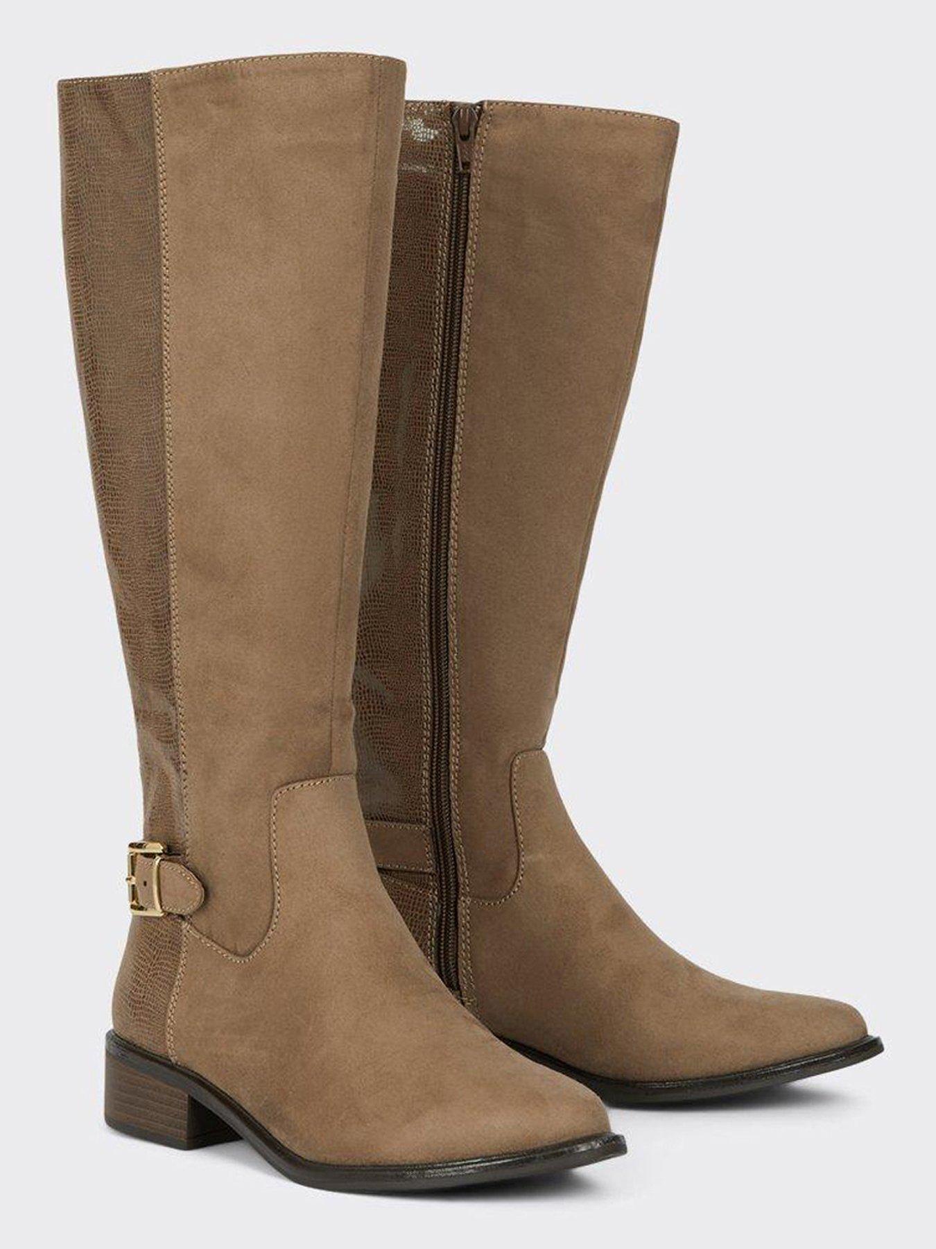 Dorothy Perkins Double Buckle Riding Boots Taupe littlewoods