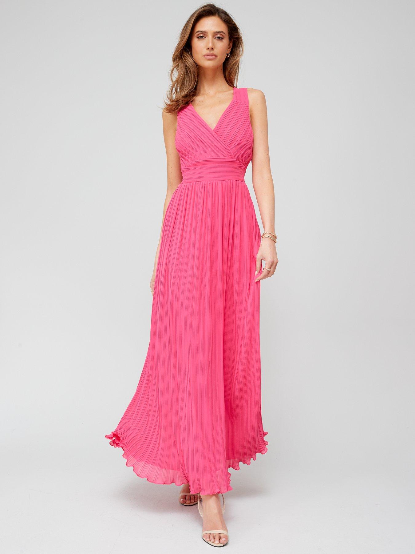 Fig & Basil Pleated Waisted Dress - Pink | littlewoods.com