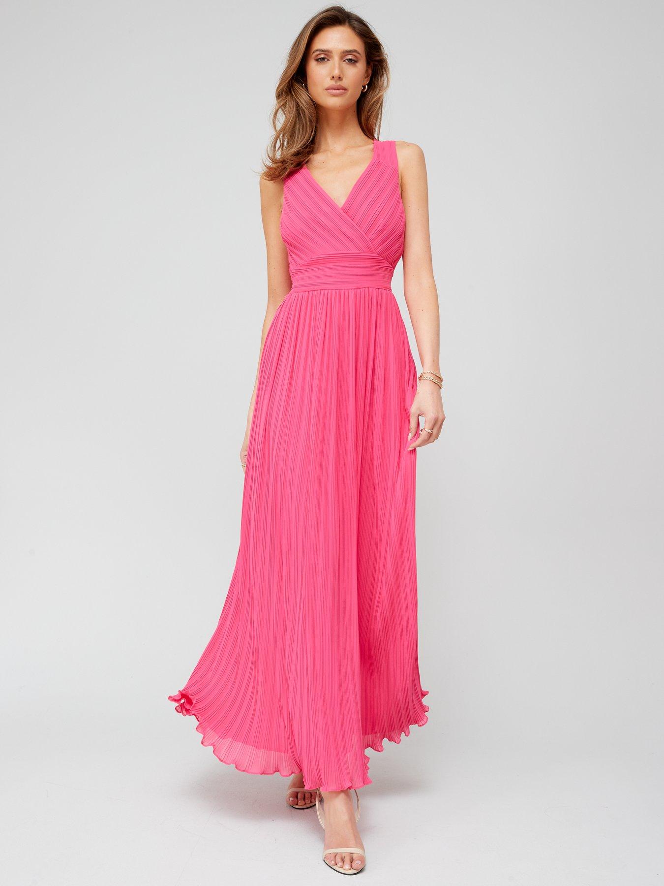 Fig & Basil Pleated Waisted Dress Pink