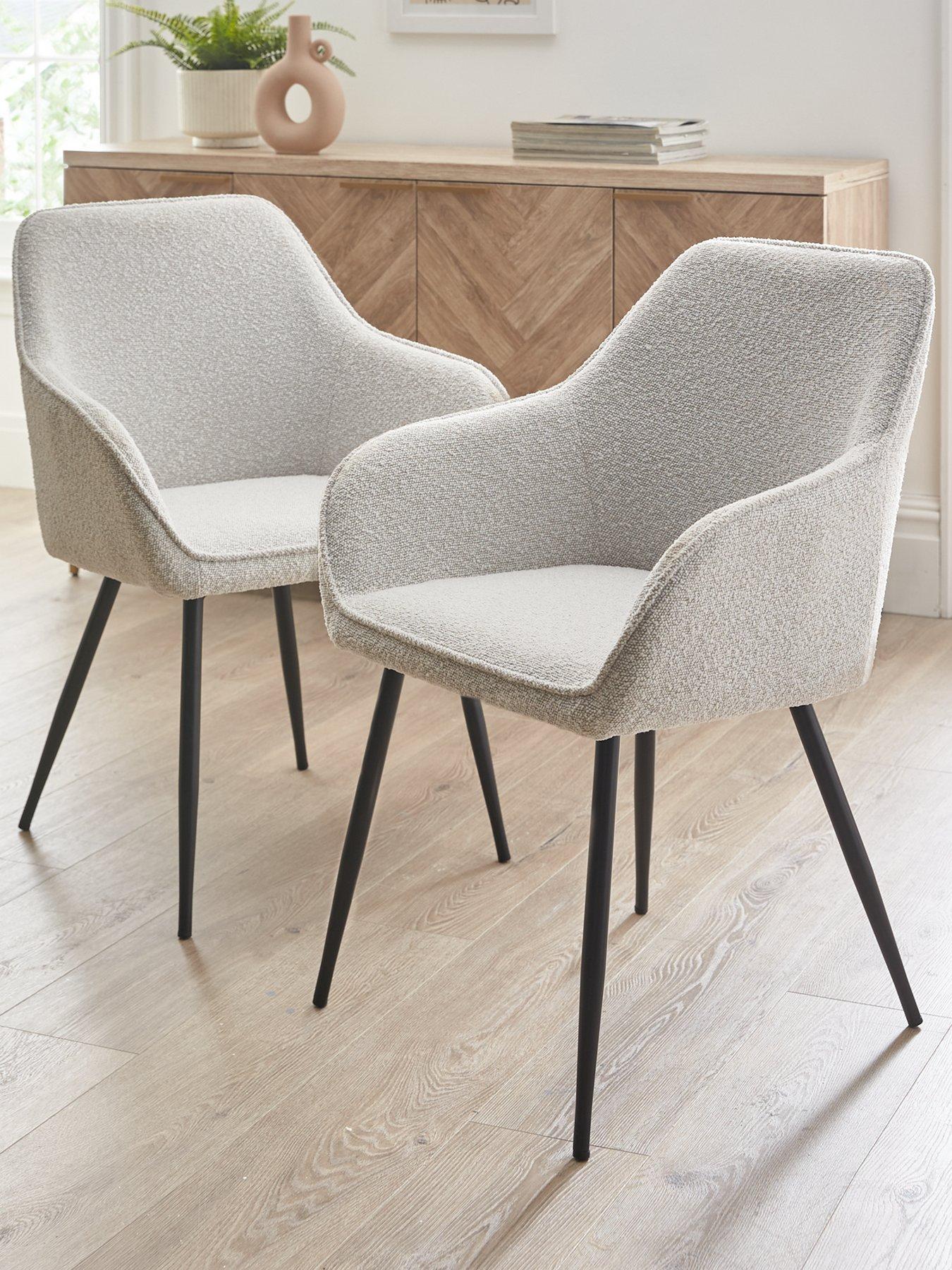 The Very Collection Alisha Pair of Boucle Dining Chairs - Cream/Black - FSC® Certified