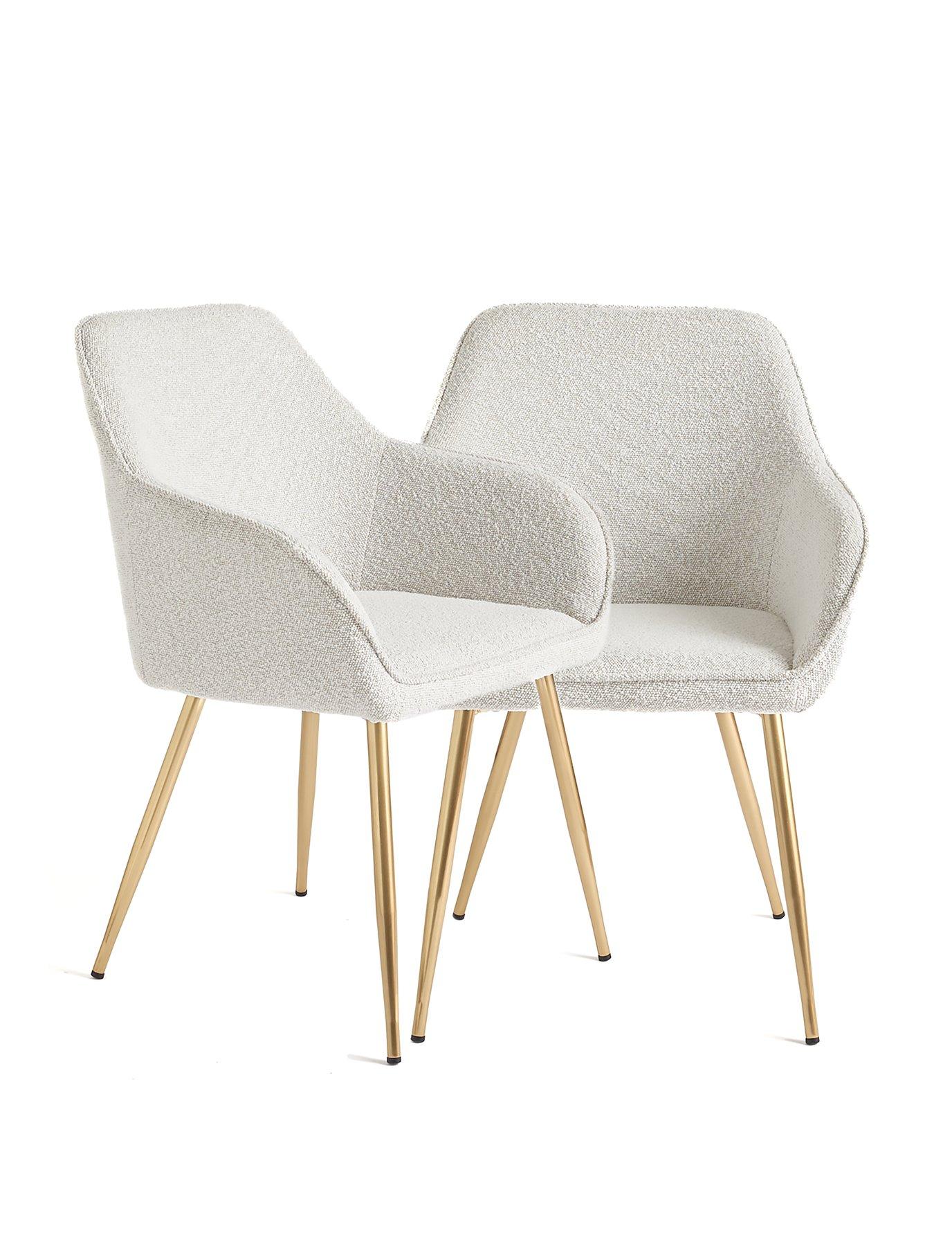 Very Home Alisha Pair of Boucle Dining Chairs Cream/Brass