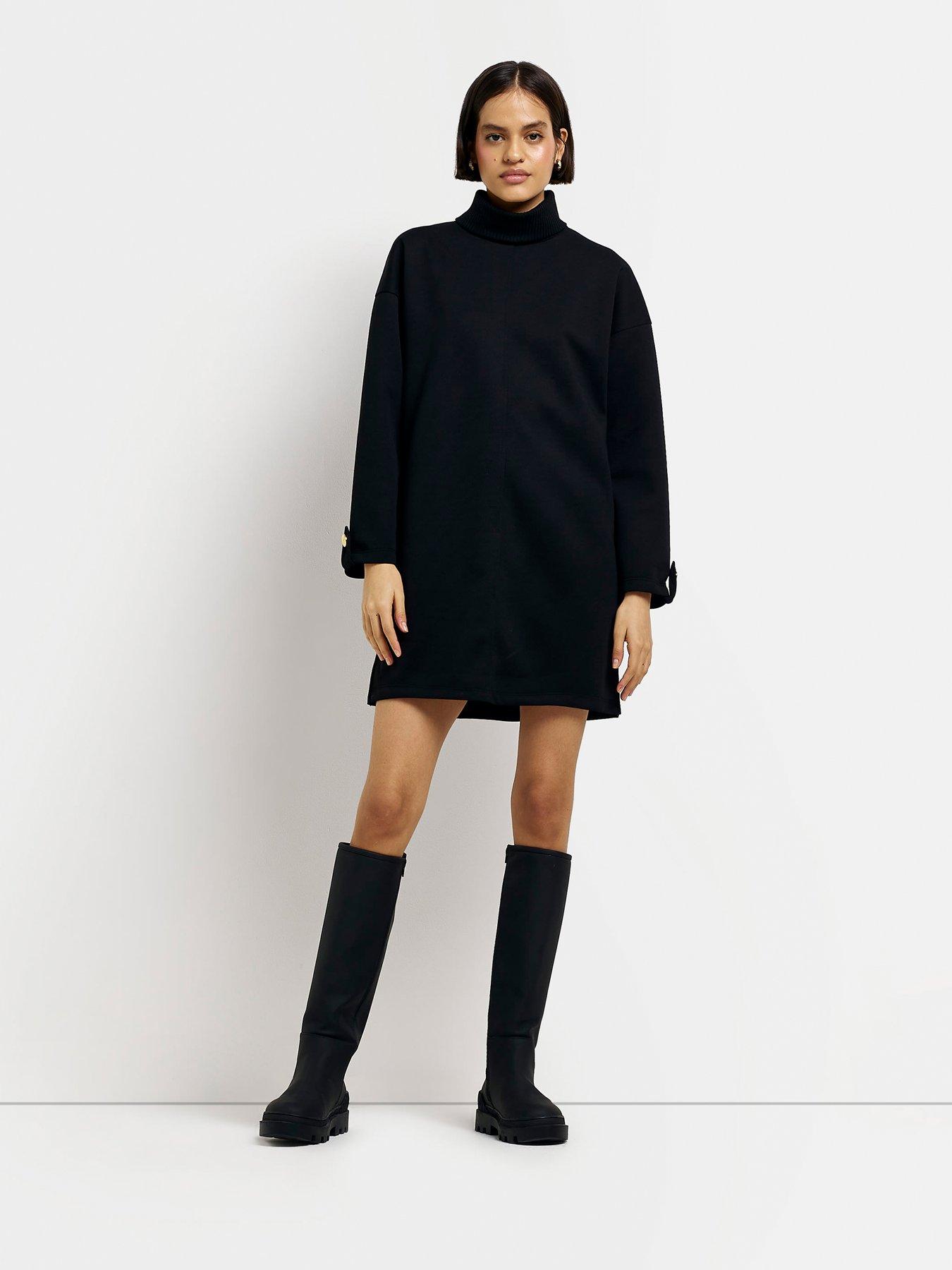 image of river-island-ribbed-neck-dress-black