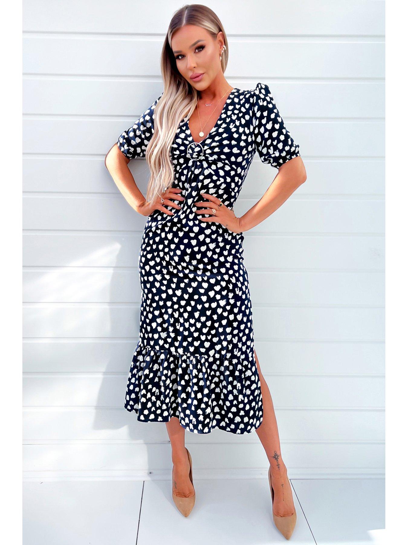 AX Paris Heart Print Midi Dress Navy littlewoods