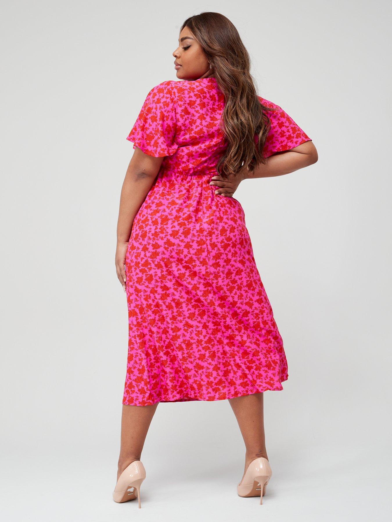 AX PARIS CURVE Floral Midi Dress Pink