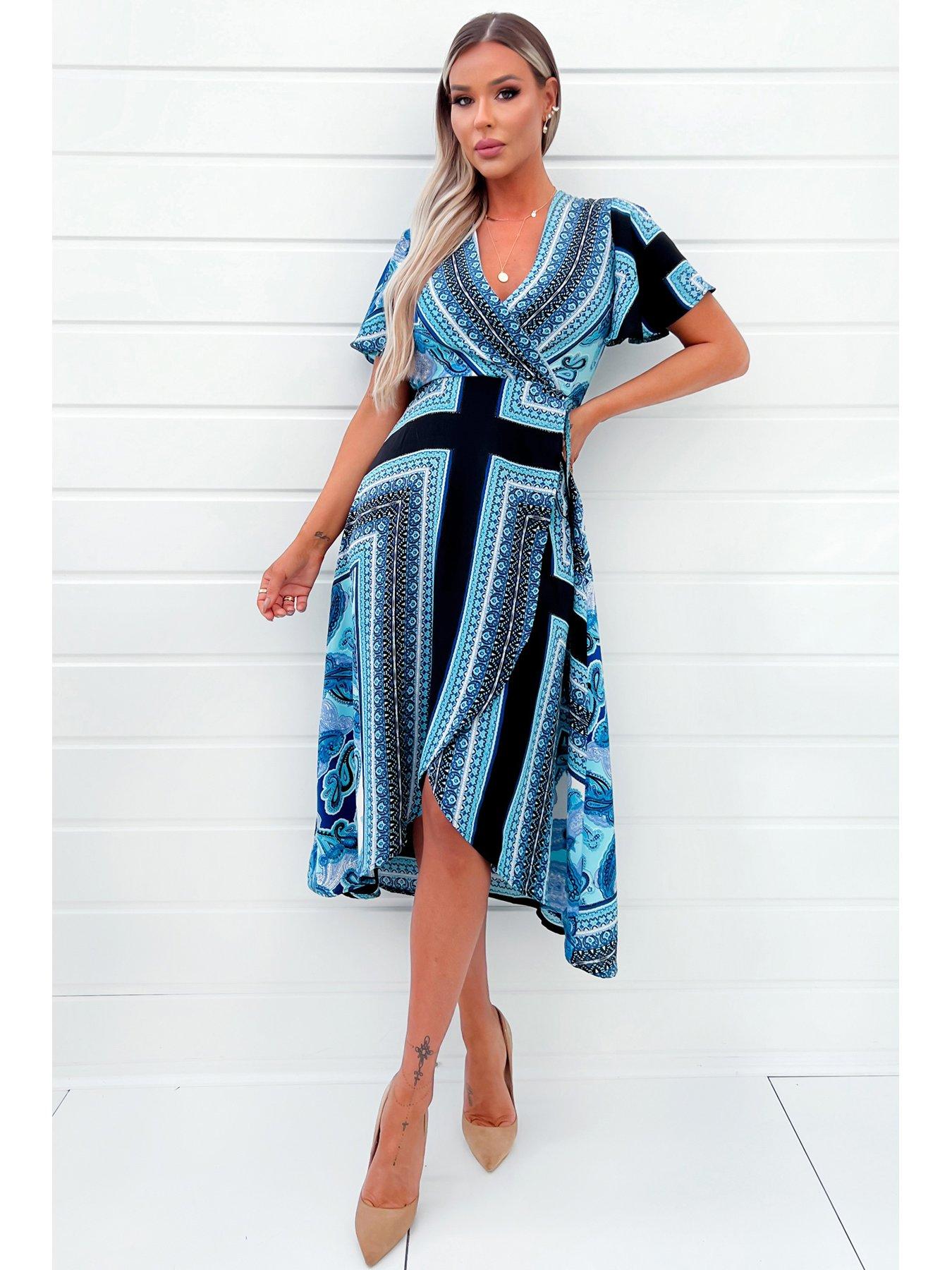 AX Paris Scarf Print Midi Dress Blue littlewoods