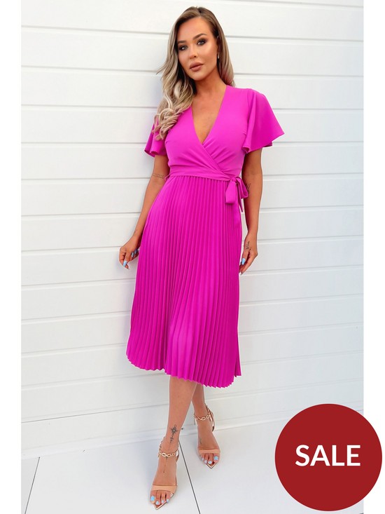 front image of ax-paris-pleated-midi-dress-pink
