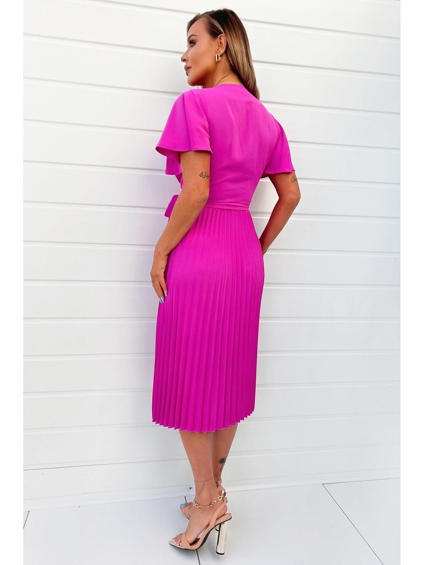  image of ax-paris-pleated-midi-dress-pink