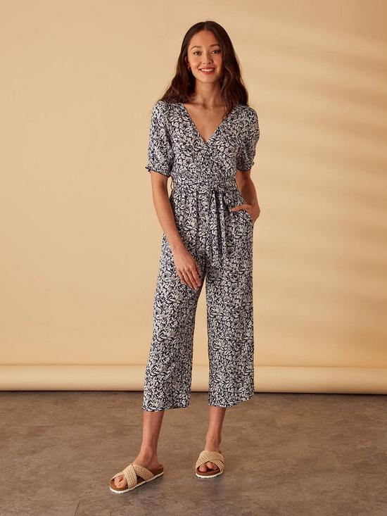 front image of accessorize-ditsy-print-wrap-jumpsuit