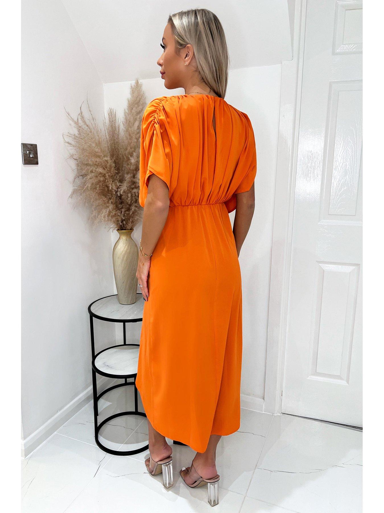  image of ax-paris-batwing-top-wrap-skirt-midi-dress-burnt-orange
