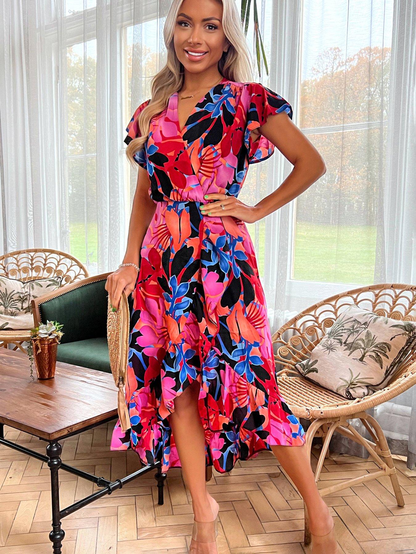 Ax paris curve tropical wrap dress sale