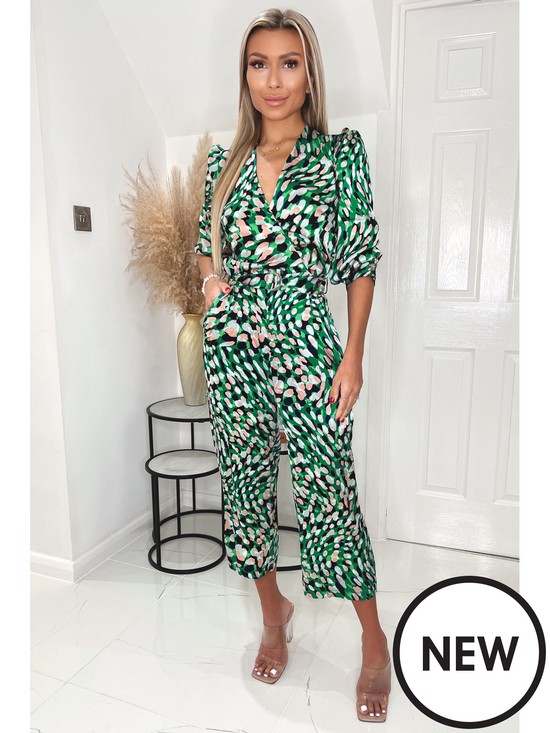 front image of ax-paris-abstract-print-wrap-jumpsuit-green
