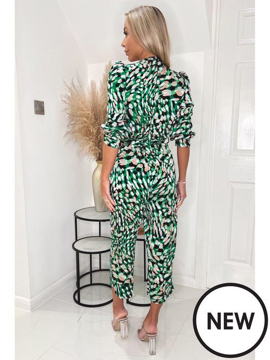 stillFront image of ax-paris-abstract-print-wrap-jumpsuit-green