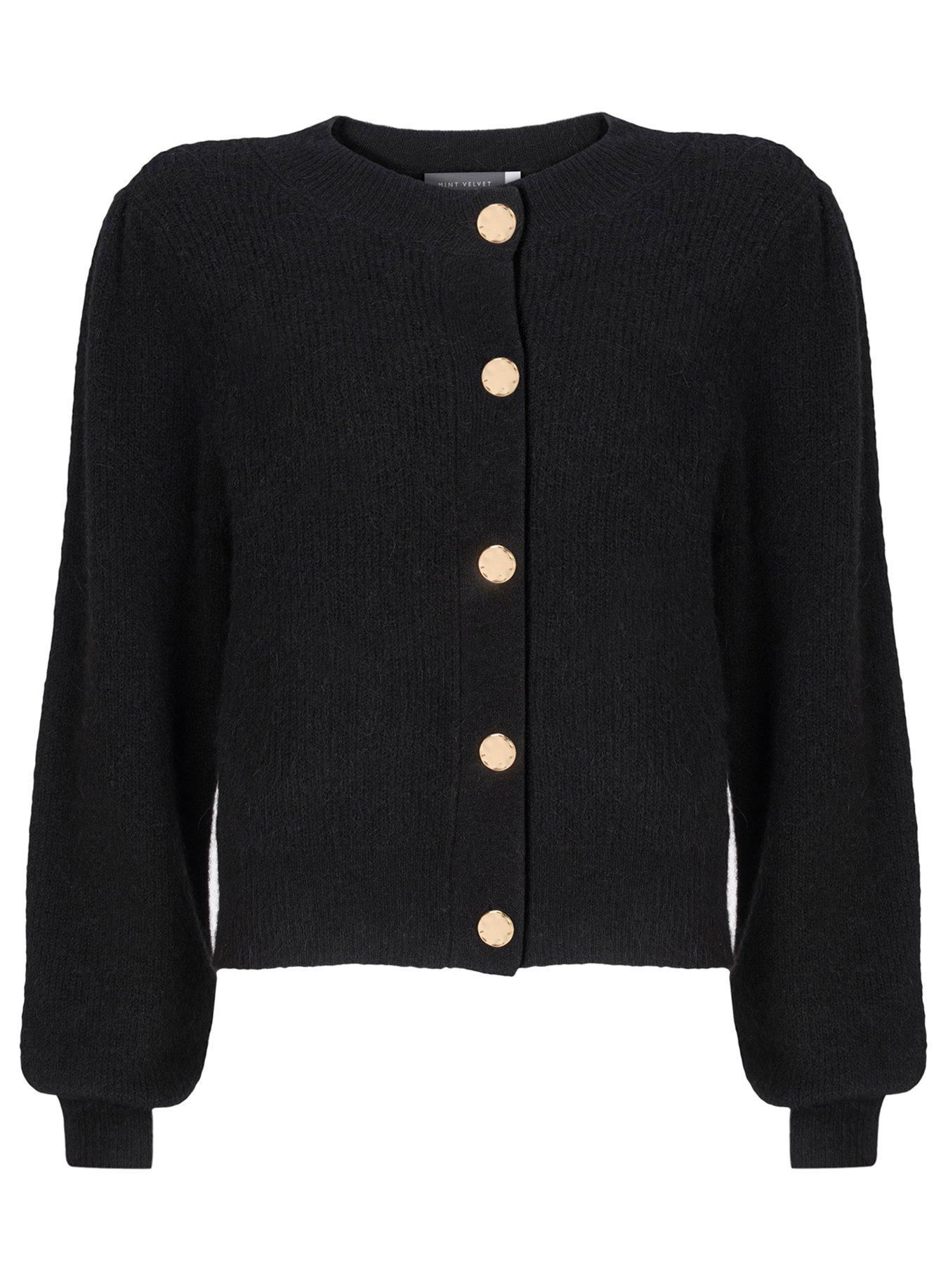 Button Fluff Cardigan Black