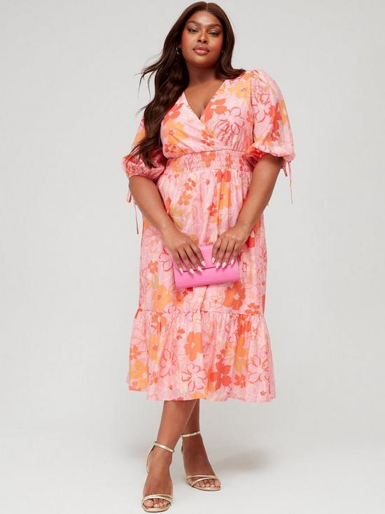 front image of v-by-very-curve-mesh-floral-shirred-waist-midi