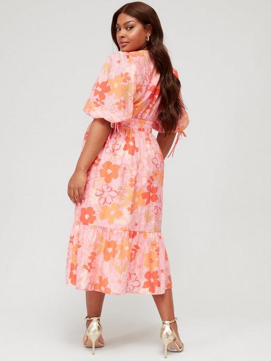 stillFront image of v-by-very-curve-mesh-floral-shirred-waist-midi