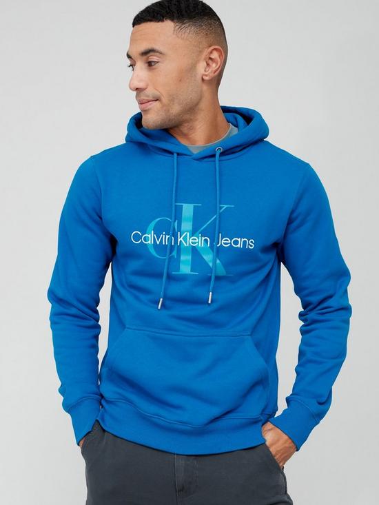 front image of calvin-klein-jeans-seasonal-monologo-regular-overhead-hoodie-bluenbsp