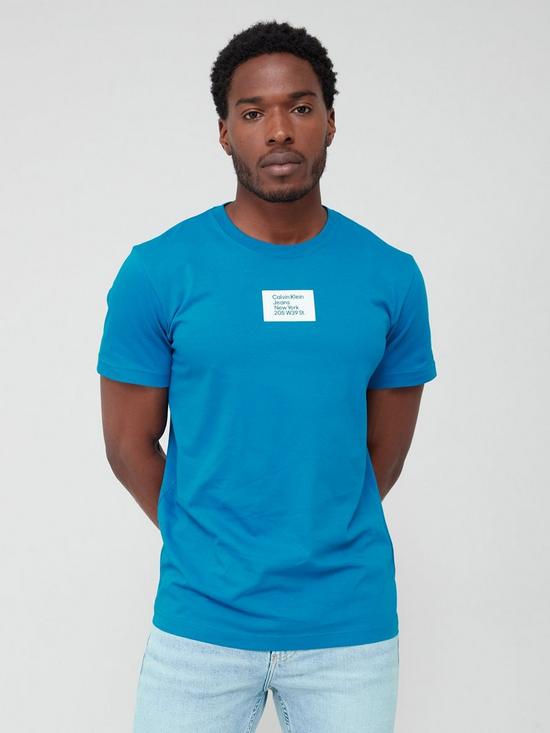 front image of calvin-klein-jeans-coloured-address-small-box-t-shirt-blue