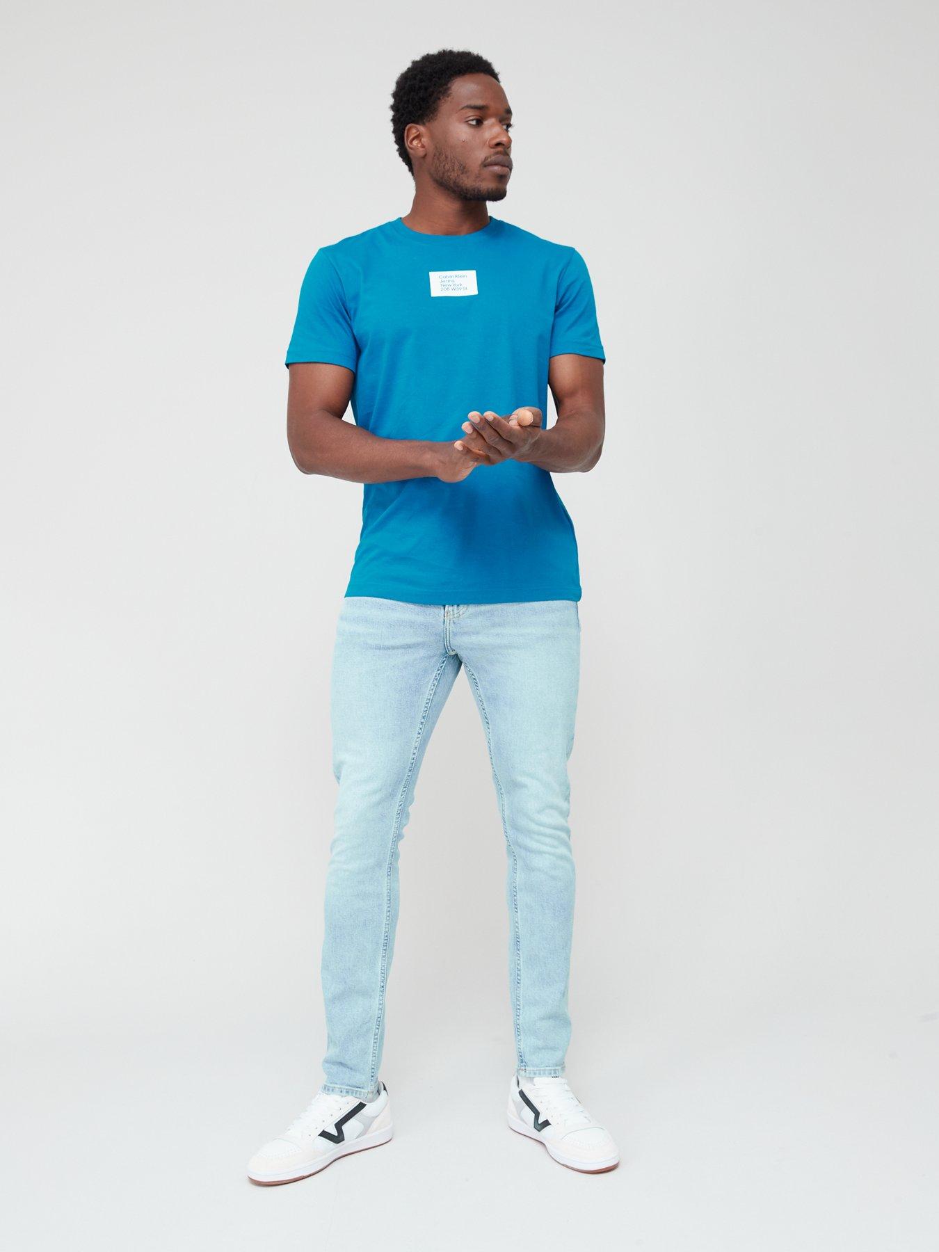  image of calvin-klein-jeans-coloured-address-small-box-t-shirt-blue