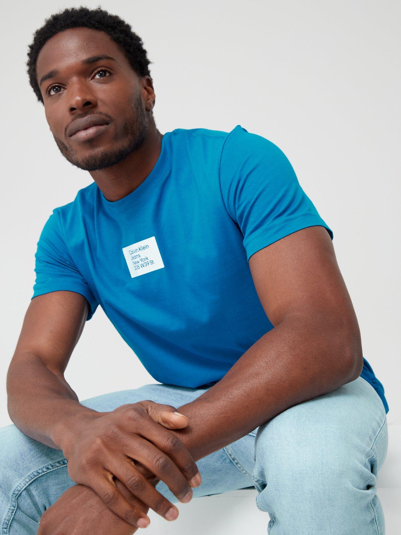 image of calvin-klein-jeans-coloured-address-small-box-t-shirt-blue
