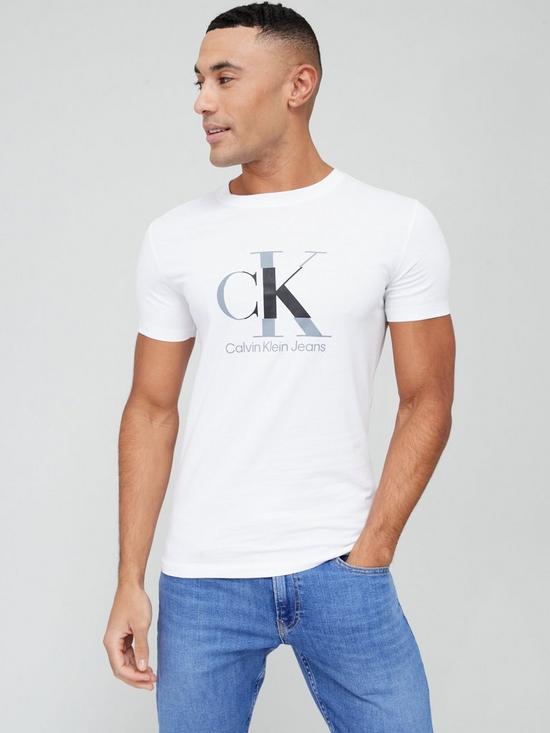 front image of calvin-klein-jeans-disrupted-monologo-t-shirt-white
