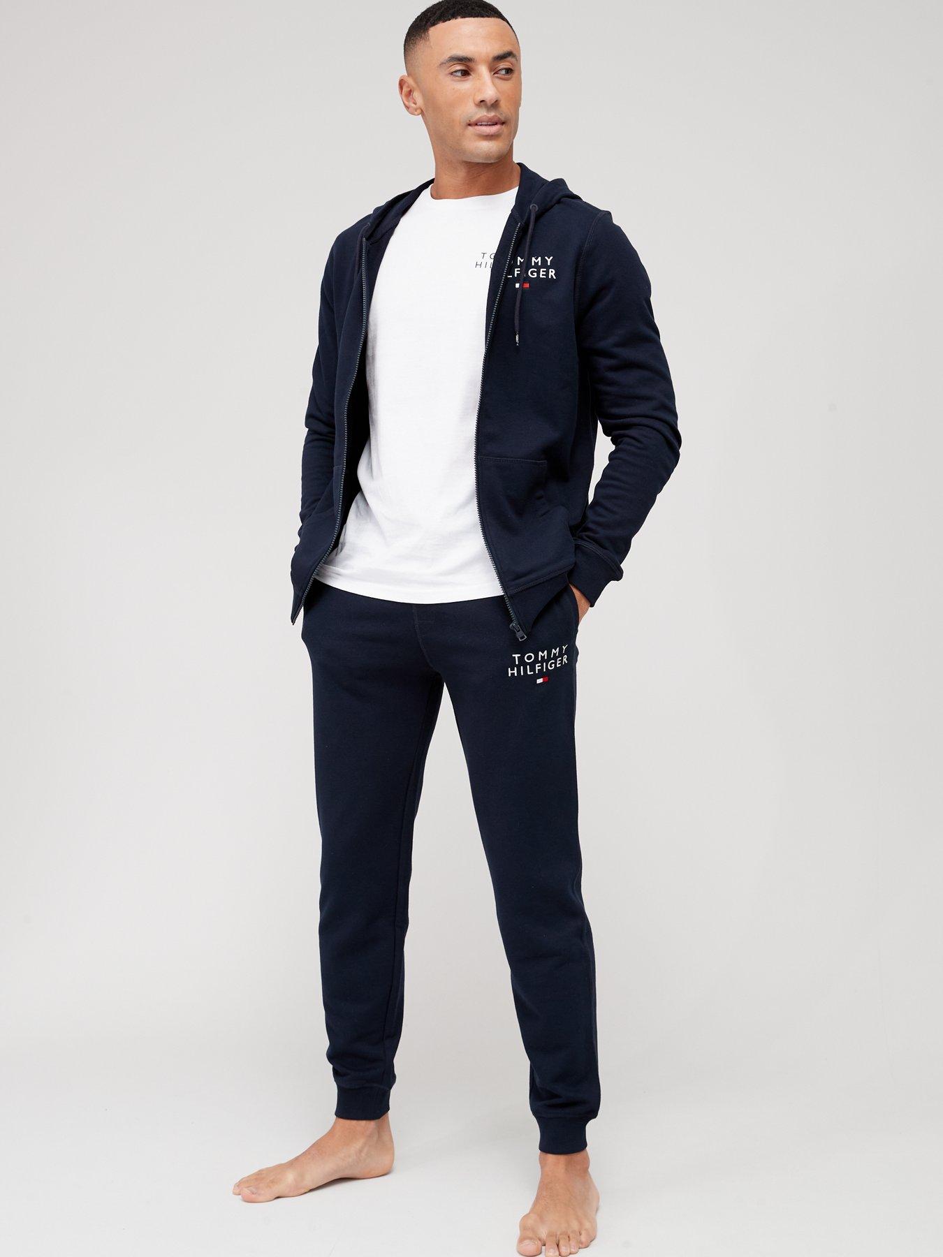  image of tommy-hilfiger-zip-thru-hooded-loungewear-top-navy