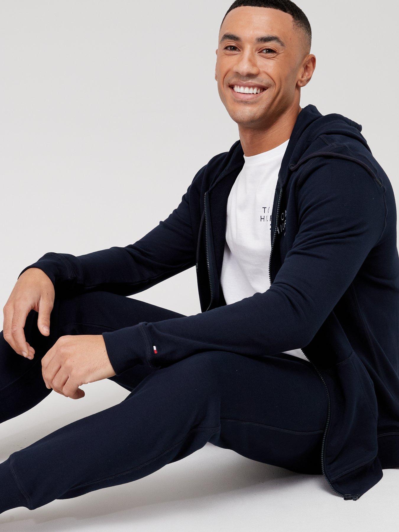  image of tommy-hilfiger-zip-thru-hooded-loungewear-top-navy