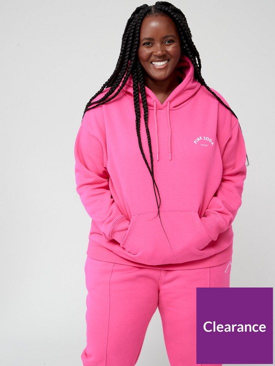 front image of pink-soda-vicente-overhead-hoodie-plus-size-bright-pink