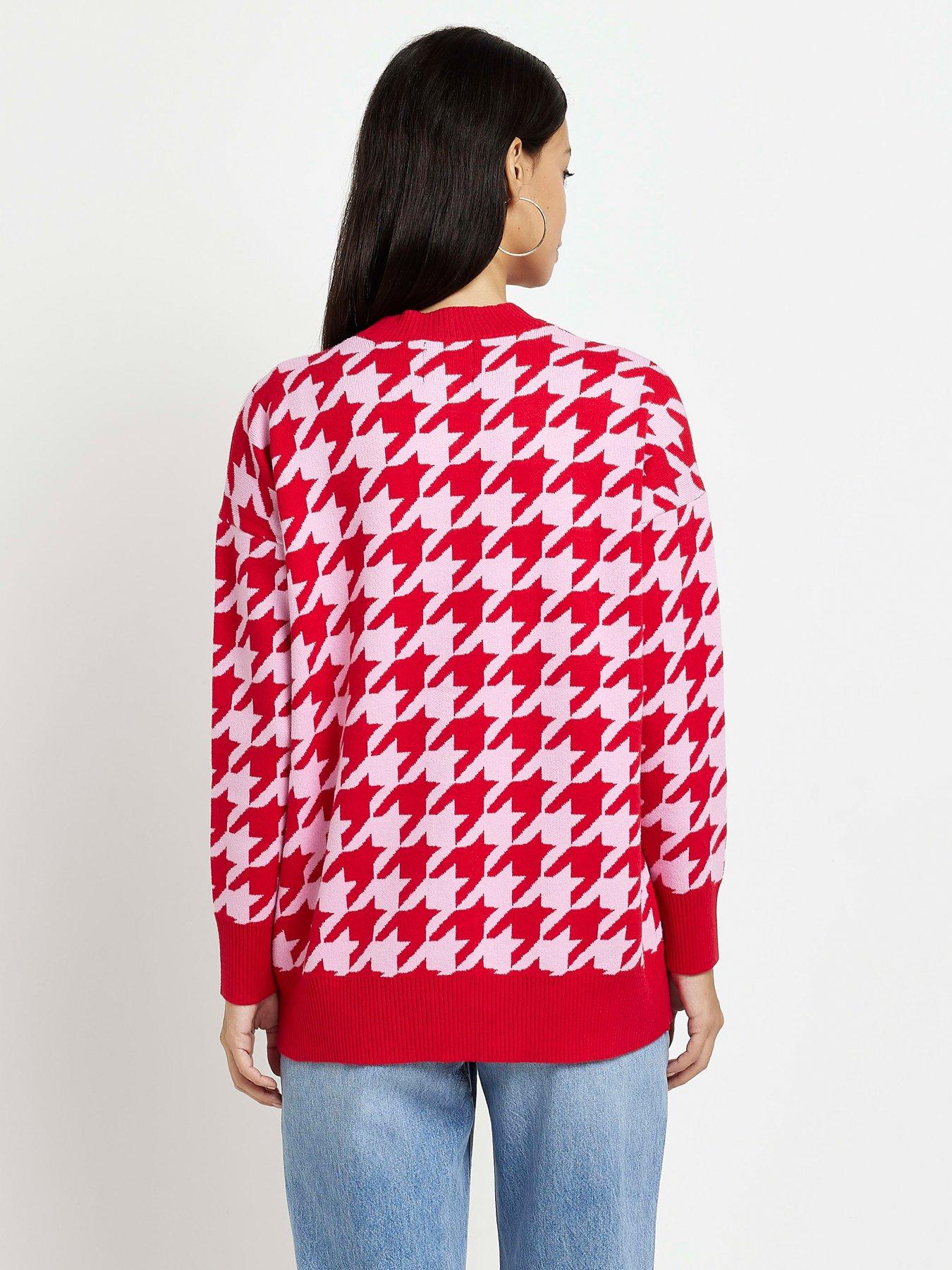 River Island Dogtooth Cardigan Red