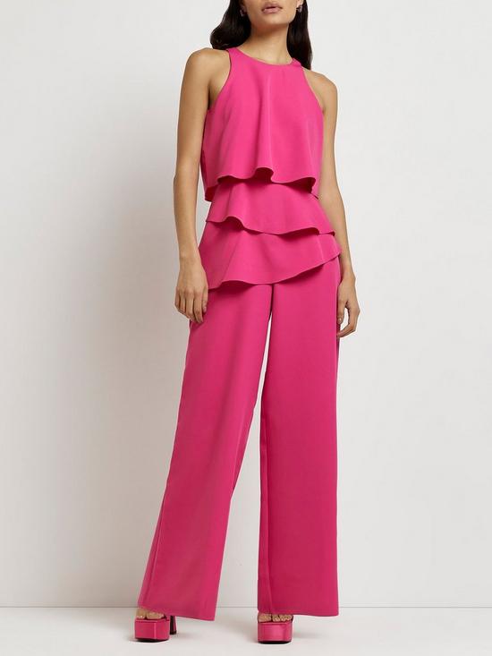 front image of river-island-overlay-jumpsuit-pink