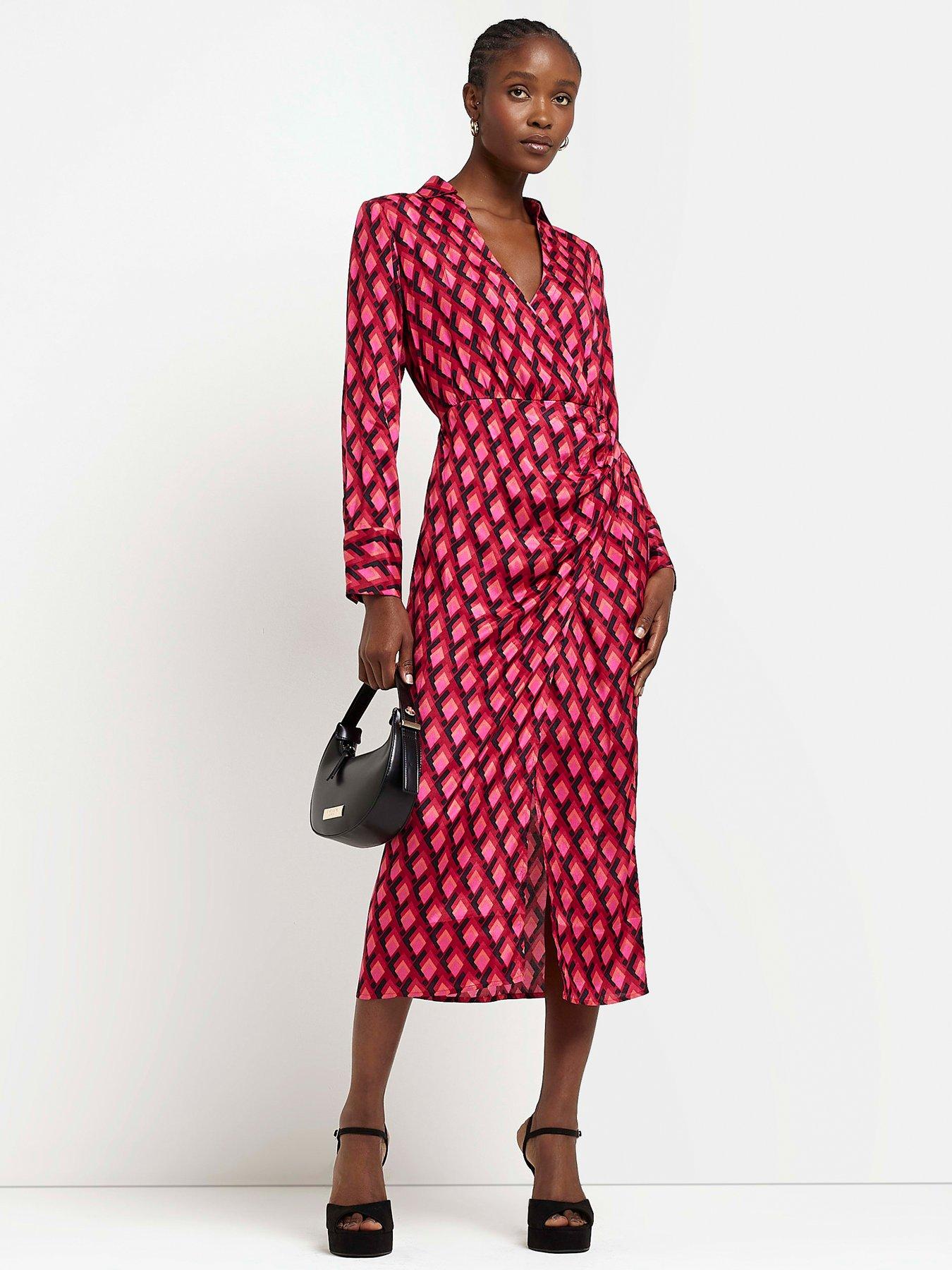 front image of river-island-wrap-shirt-dress-pink
