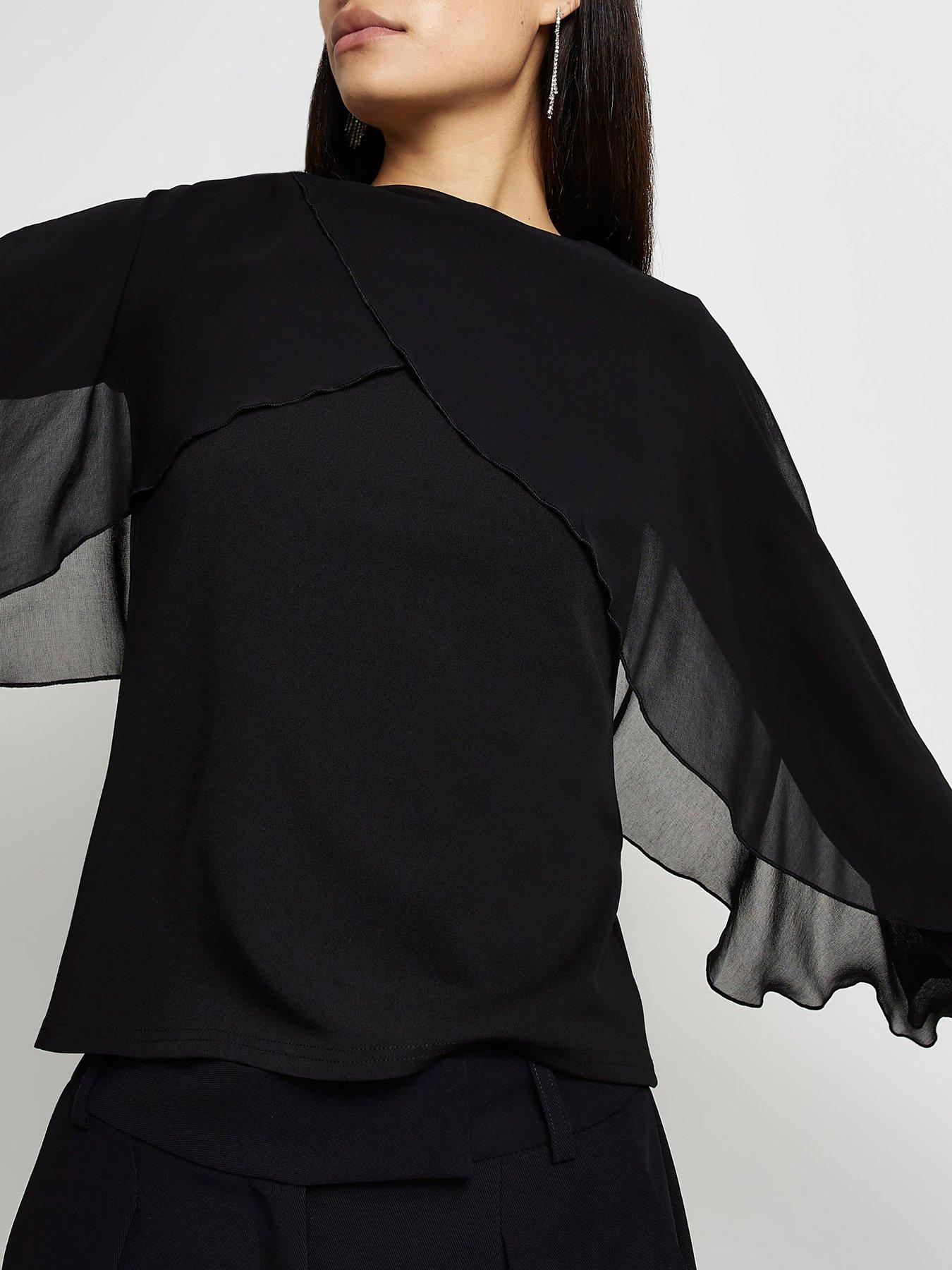  image of river-island-mesh-cape-sleeve-top-black