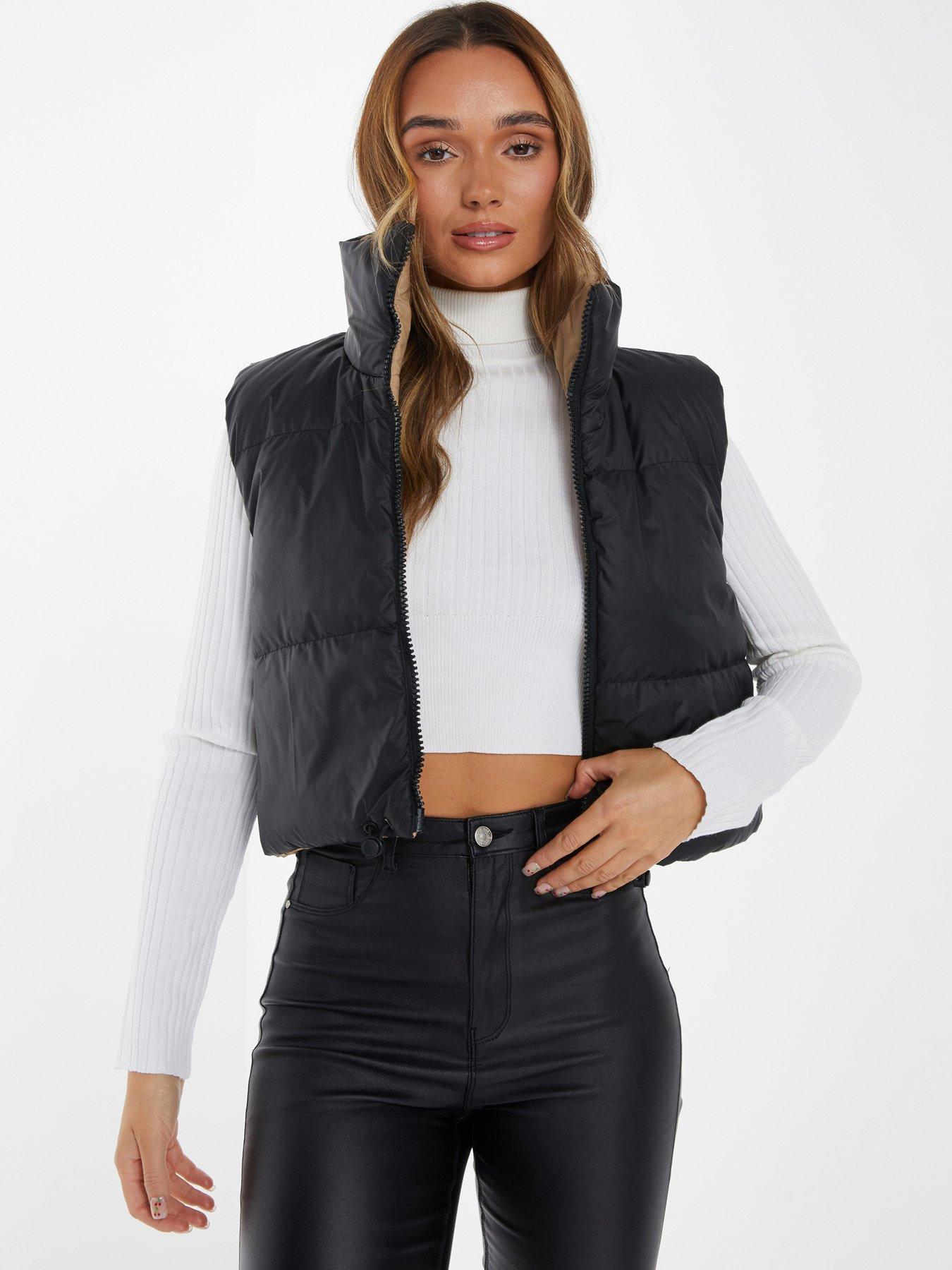 Quiz Reversible Padded Crop Gilet - Black | Littlewoods