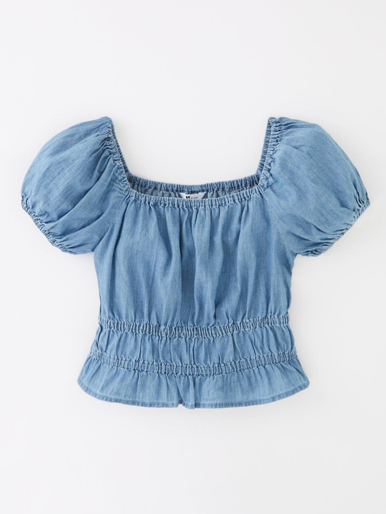  image of v-by-very-girls-cropped-chambray-top-blue